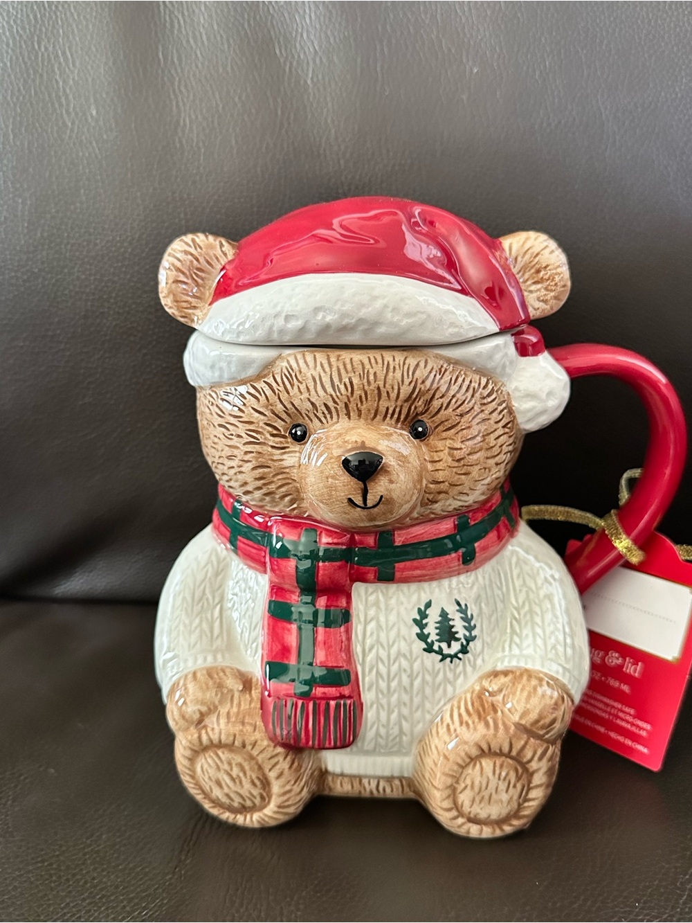 NEW Holiday Cheer 2026 Christmas Bear with White Sweater, Scarf and Hat with Lid